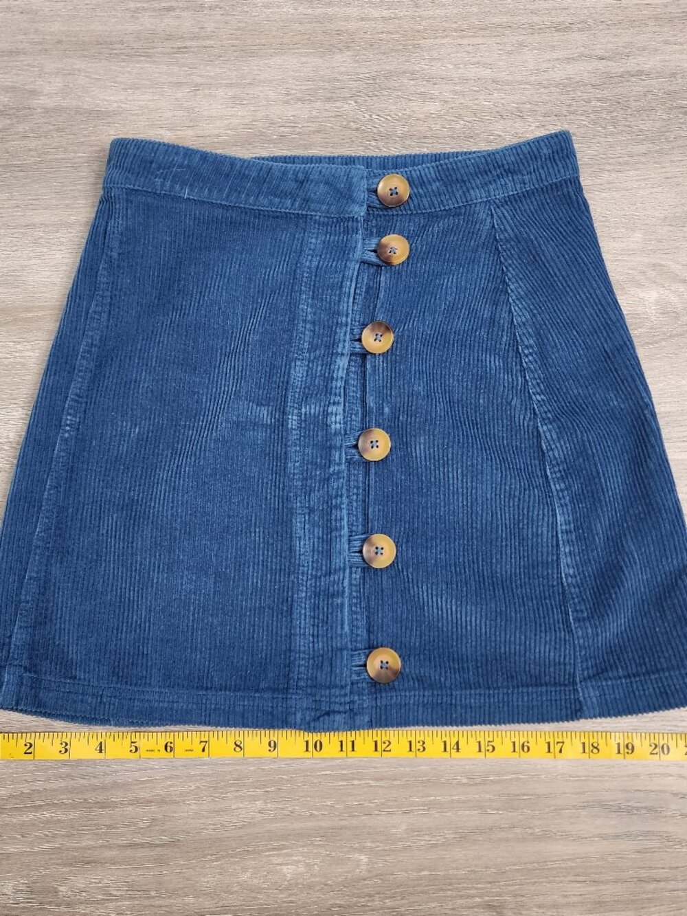 mi ami Corduroy Button Front Mini Skirt Womens Medium M Blue A-Line High Waisted
